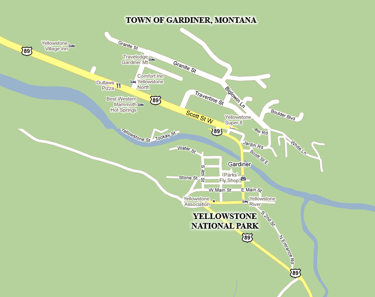 Gardiner Montana Town Map
